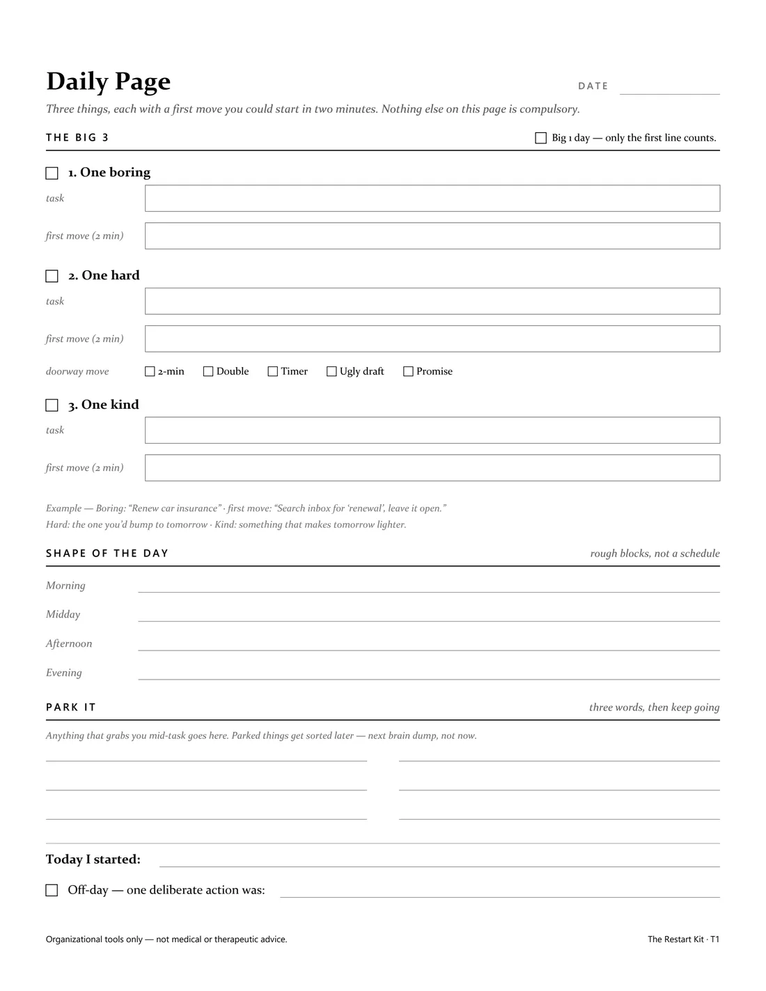 The Daily Page printable template